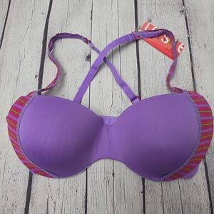 Josie Natori Stripe Purple Haze Light Push-up Bra New 34D